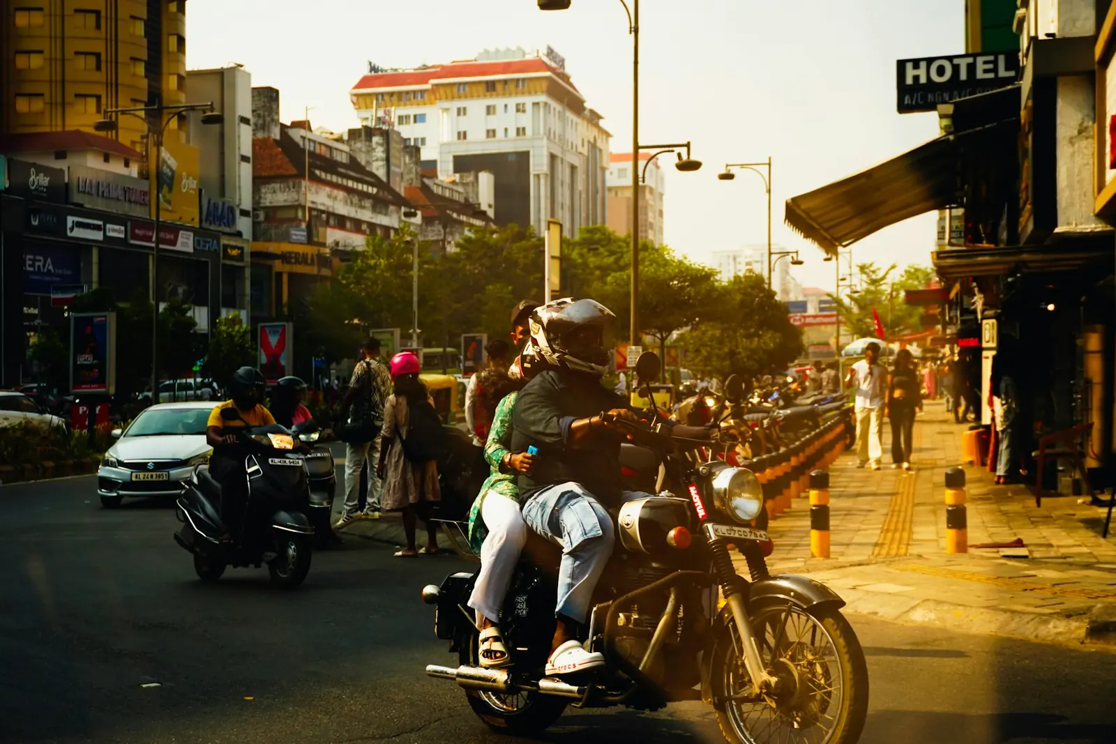 Busy Indian street with motorcycles and cars